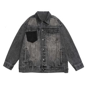 Patchwork Denim Jacket Men Sversifed Worbgy Streetwear Vintage myjnie haruku japoński płaszcz jesienny odzież wierzchnia M xl