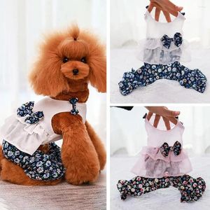 Hundkläder jumpsuit rund nacke ruffles hem blommig tryckt husdjur bowknot romper levererar bröllopsklänningar York kläder för hundar