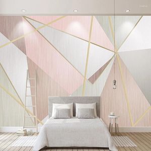 Sfondi Murale 3D personalizzato Carta da parati rosa Triangolo geometrico Carta Decorazioni per la casa Soggiorno Interni di design alla moda FrescoWallpapers