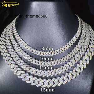 Buzlu Out VVS Moissanite 2 Sıralar Miami Gold Küba Zincir Kolye 925 STERLING Gümüş Elmas Moissanite Küba Bağlantı Zinciri