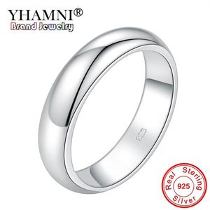 Yhamni 100% Authentic 925 Sterling Silver Rings for Women Men Simple Couple Ring Smooth Wedding Band for Lovers Gift212y