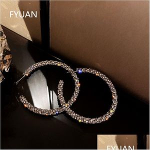 Hoop Huggie Fashion Big Round Crystal Hoop örhängen för kvinnor Bijoux Sier Color Rhinestone Statement Smycken Drop Delivery Dhgarden Otoeu