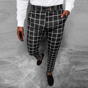 Calças masculinas casuais xadrez calças treino lazer bottoms vestido social terno negócios outono inverno solto ajuste pantalone