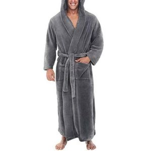 S-5XL Men Soft Coral Fleece Sleepwear Solid Color Pockets Long Bath Robe Home Gown258c