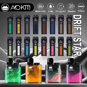 Sigarette elettroniche usa e getta Aokit Drift Star 800Puffs pod Dispositivo Baccelli preriempiti da 2 ml Batteria ricaricabile Bobina a rete baccelli sostituibili VS Elf box RandM