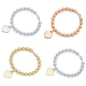 S925 Sterling 8mmbead Silver Heart-shaped Bracelet Lovers Love Original Brand Design High Quality 8mm Bead Ball Bracelet G220510331w