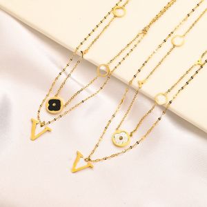 Designer Brand Letter Flowers Pendant Neckor Gold Plated Pendants Tröja Halsband Dubbelskiktkedja för kvinnor Bröllopsmycken Tillbehör