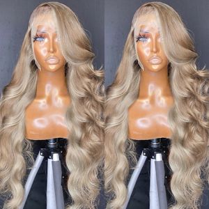 Synthetic Wigs MELODIE 30 Inch Original Blonde Highlight Body Wave Lace Front Human Hair Wig 13x4 13x6 P18 613 Frontal for Women 231027