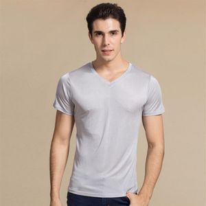 100% pura seta lavorata a maglia NUOVA maglietta casual da uomo a maniche corte con scollo a V T-shirt tinta unita M L XL XXL100% pura seta lavorata a maglia da uomo con scollo a V312K