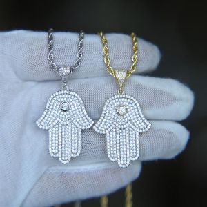 hiphop bling smycken isade ut coola pojke mens halsband hamsa hand hänge guld silver pläterad cz kubik zirkonium bling hiphop halsband237u