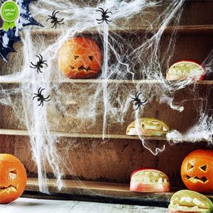 Teias de aranha super elásticas com aranhas falsas, decorações de halloween, teia de aranha artificial, decoração de cena de festa assustadora, adereços de casa de terror