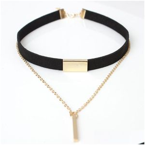 Pendant Necklaces New Black Veet Choker Necklace Strip Rope Chain Bar Square Tube Chocker Women Collar Mujer Collier Femme R Dhgarden Otcs5