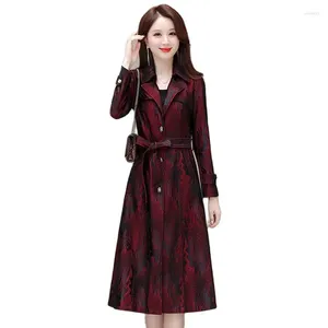 Mulheres Trench Coats Primavera e Outono Moda Temperamento Solto Slim Long Windbreaker Casaco Coreano Impresso Terno Colarinho Mulher de Estilo Ocidental