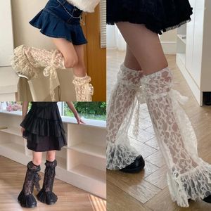 Kvinnliga strumpor kvinnor stjärna flickor japansk stil spets trim söt lång mode-lolita boot strumpor