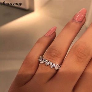 Choucong Heart Shape Obiecing Pierścień Real 925 Srebrny Diamentowy Diament CZKON CZ Prączki Wedding Pierścienie dla kobiet Party Jewelry283W