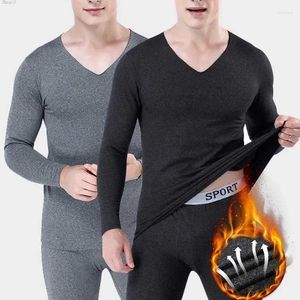Men's Thermal Underwear Fleece Set Long V-neck Seamless Warm Men Male Shirt Winter Fashion Neck Thin Tops Bottoming Johns