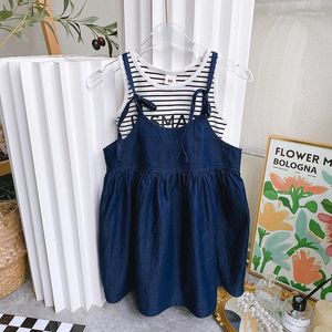 Clothing Sets Wholesale Kids Jeans Clothes Set Striped T Shirt Denim Dress Girls Children Princess Outfits Tracksuit