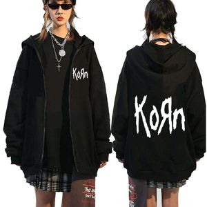 Korn Rock Band Homens Hoodies Carta Impressão Zipper Jaquetas Metal Gótico Gráficos Moletons Soltos Casual Zip Up Casacos com Capuz