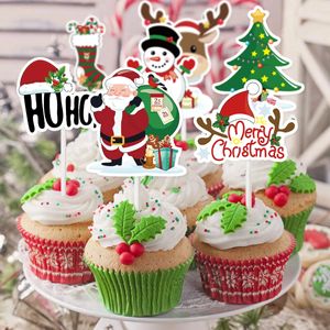 Juldekorationer 16st Cartoon Cake Toppers Santa Claus Xmas Tree Cupcake Topper för dekoration Home Party Noel Navidad 231027