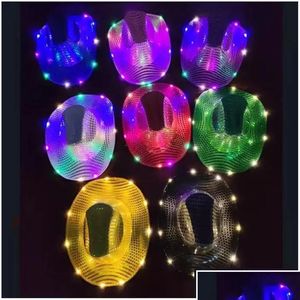 Party Hats Space Cowgirl Led Hat Flashing Light Up Sequin Cowboy Luminous Caps Halloween Costume Wholesale 0730 Drop Delivery Home G Dhb0L