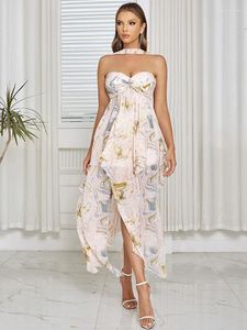 Casual Dresses Women Sleeveless Backless Floral Split Long Dress Sexy Straps Halter Printed Elegant Evening Party Club