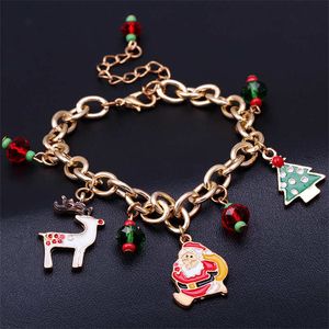 Alloy Bracelet Christmas Theme Hand Strap Decorations Chain Jewelry Pendant Cartoon Santa Claus Tree Elk Pattern Merry Xmas Bell Festive Gift Party Supplies