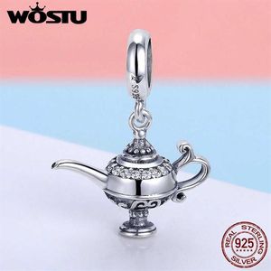 Wostu 925 Aladdin Dangle Charm Fit의 Sterling Silver Lamp Original DIY BEADS 팔찌 행운의 보석 선물 FIC703296S