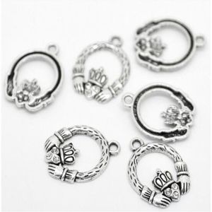 Tam 100 pcs antik gümüş tonlu rhinestone claddagh ring cazibe kolyeleri 25x18mm takı bulguları DIY tüm j0506305n yapmak