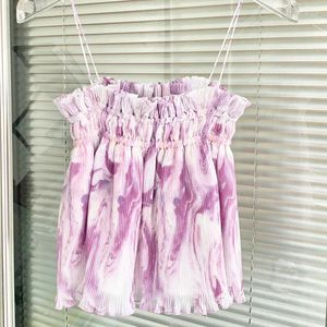 Women's Tanks Women Tops 2023 The Summer Purple Swirl Print Flower And Wood Ear Draw Rope Pressure Pleated Halter Belt