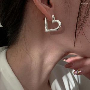 Hoop Earrings Vintage Temperament Silver Heart For Women Ladies Trendy Earring Jewelry Prevent Allergy Party Ear Accessories Gift