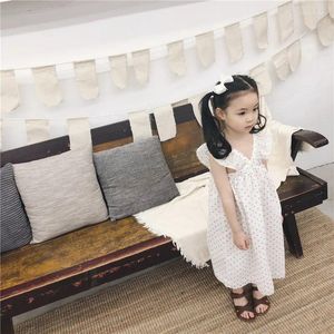 Girl Dresses Summer Cute Gold Dot Baby Girls White Dress Ruffles Sleeve Wear Party Cherry Brand Boutique For Clothes