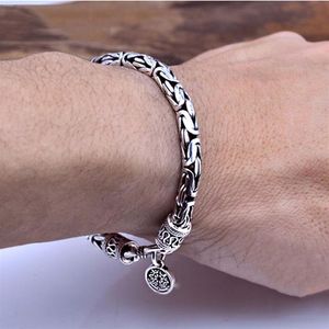 100% Real 925 Sterling Silver Men Bracelet Thick Safe Pattern Vintage Punk Rock Style Bangle Men Fine Jewelry Father's Day Gi258o