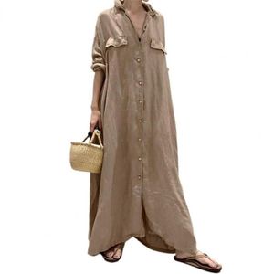 Casual Dresses Plus Size Elegant Women Shirt Dress Maxi Single-breasted Solid Color Extra Long Turn-down Collar Loose Autumn260w