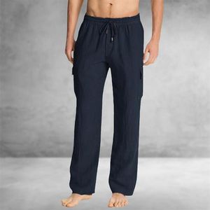 Pantaloni da spiaggia estivi da uomo casual in lino leggero con coulisse in vita elastica con pantaloni da jogging tascabili Pantaloni da uomo Pantaloon Plus S284t