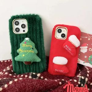 Custodie per cellulari Calzini per albero di Natale Custodia carina in peluche adatta per iPhone 15 13 12 11 Pro Max X XR XS Max Custodia protettiva in pelliccia di Natale 231026