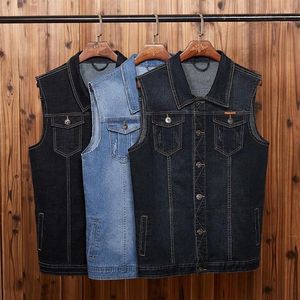 Men's Vests Big Guy Plus Size M-6XL 7xl 8xl Men Denim Vest Outerwear & Coats Turn-down Collar Male Tops For 150 Kg 3 Colors2316