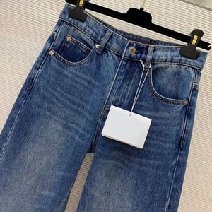 Damen-Jeans, 2023, modisch, mit Bündchen, Briefdruck, mittelhohe Taille, gerade, weites Bein, lange Hose