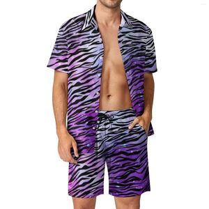 Tute da uomo Stampa tigre Set da uomo Pantaloncini casual neri e viola Camicia da spiaggia vintage estiva Set manica corta Abito di grandi dimensioni Compleanno