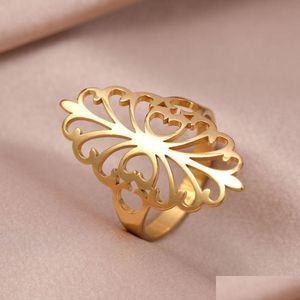 Band Rings Stainless Steel Rings Elegant Vintage Bohemian Luxury Gold Color Fashion Wide Ring For Women Jewelry Engagement W Dhgarden Otoy5