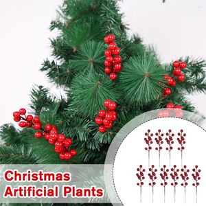 Dekorativa blommor 10st Artificial Red Berry Stems Christmas Picks Holly Branch For Tree Decorations Diy Wreath CRA B7X9