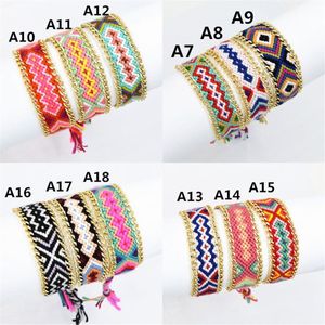 12 Farben gemischt Vintage-Stil Baumwolle gestrickt Unisex Freundschaftsarmbänder Bohemian-Stil Genf Goldkette Armband Freundschaft Brac3013