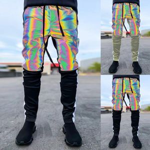 Мужские брюки, мужские красочные светоотражающие повседневные штаны в стиле хип-хоп для мальчиков, Pantalones De Mujer