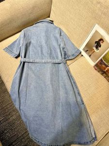 denim dress clothing women pocket fashion mid calf washable jeans turn down collar summer clothe