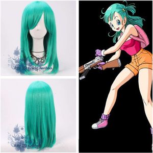 Catsuit trajes dragoll cosplay bulma buruma 55cm longo verde azul sintético para adulto anime resistente ao calor perucas de cabelo + peruca boné