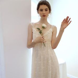 Women's Sleepwear Lace Floral Nightgown Sexy Mesh Sleep Dresses Gown Nightwear Beige Women Home Clothes Sleeveless Cute Suspe243V