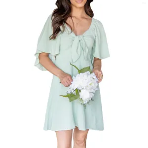 Casual Dresses Women's Elegant A-line Dress Summer Solid Color Short Sleeve Deep V Neck Twist Knot
