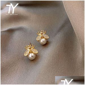 Stud Simple And Luxurious Pearl Womans Earrings Fashion Design Sense Bee Insect Korean Women Jewelry Y Earring Drop Delivery Dhgarden Otqxa