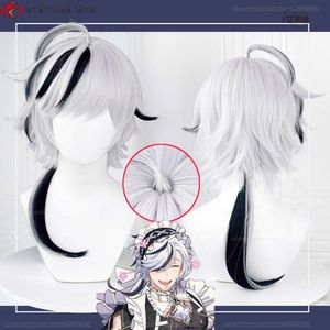 Costumi Catsuit Gioco Nu: Carnival Blade 62cm Sier White Highlights Blu Nero Cuoio capelluto Resistente al calore Parrucche Anime Cosplay + Cappellino per parrucca