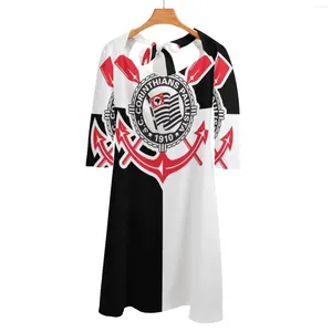 Casual Dresses My City Colours Corinthians From Brazil Back Lacing Backless Dress Square Neck Fashion Design Large Size Loose