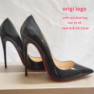 Pumps Women High Heel Shoes Red Shiny Bottoms 6cm 8cm 10cm 12cm Stiletto Heel Pointed Nude Black Patent Leather Classics Brand Women's Dress Shoes with Dust Bag 34-44